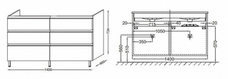 Комплект мебели 140 см Jacob Delafon Vox с раковиной EB2100-DD1, тумбой EB2040-RA-442, Серый Лак