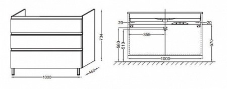 Комплект мебели 100 см Jacob Delafon Vox с раковиной EXAC112-Z-00, тумбой EB2045-RA-442, Серый Лак