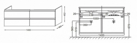 Комплект мебели 140 см Jacob Delafon Vox с раковиной EB2100-DD4, тумбой EB2020-RA-442, Серый Лак