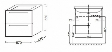 Комплект мебели 60 см Jacob Delafon Struktura с раковиной EXI112-00, тумбой EB1276-N18, Белый