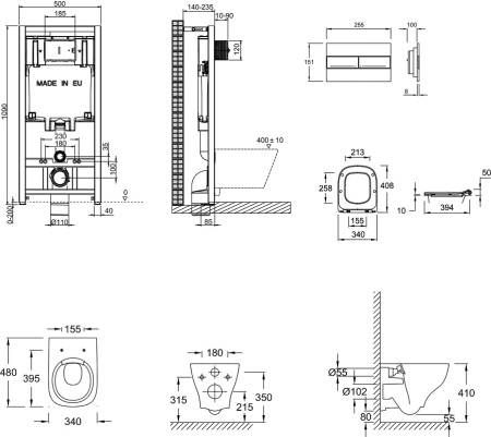 Комплект с инсталляцией Jacob Delafon E29025-NF, унитазом EDF102-00, клавишей E4316-00 и крышкой E70025-00