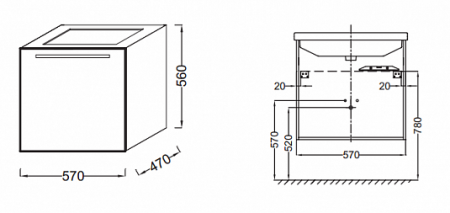 Комплект мебели 60 см Jacob Delafon Struktura с раковиной EXI112-00, тумбой EB1284-N14, Серый