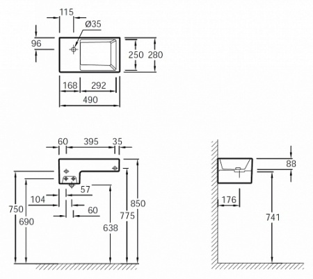 Комплект мебели 50 см Jacob Delafon Terrace раковина EGA012-00 тумба EB1178-274 зеркало EB1180D-NF