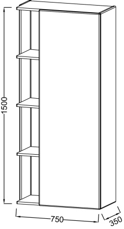 Шкаф-пенал Terrace 75х35х150 см, подсветка, 2 розетки, 3 полки, 2 ящика, черный глянцевый, правый, подвесной монтаж, Jacob Delafon EB1741DRU-274