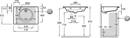 Раковина 71 см Jacob Delafon Odeon Rive Gauche EXAX112-Z-00, белый
