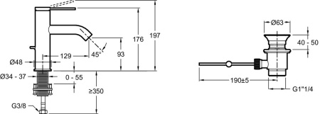 Смеситель Jacob Delafon Grands Boulevards, E77958-4A-BL, для раковины, с донным клапаном, черный матовый