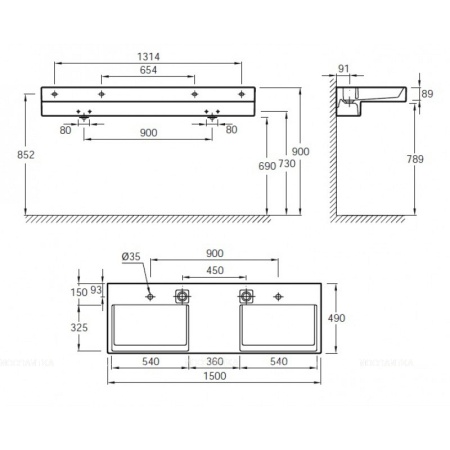 Раковина Jacob Delafon Terrace 150 см 9EXA112Z-0 белая
