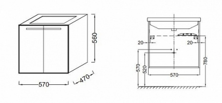 Комплект мебели 60 см Jacob Delafon Struktura с раковиной EXI112-00, тумбой EB1280-N14, Серый