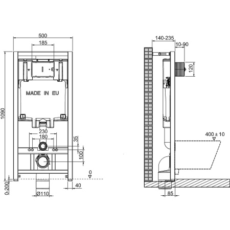 Инсталляция Jacob Delafon E21750RU-CP, с безободковым унитазом Rodin+, сиденье с микролифтом, клавиша хром