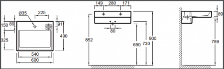 Комплект мебели 60 см Jacob Delafon Terrace раковина EXE112-00 тумба EB1185-F26 зеркало EB1180D-NF